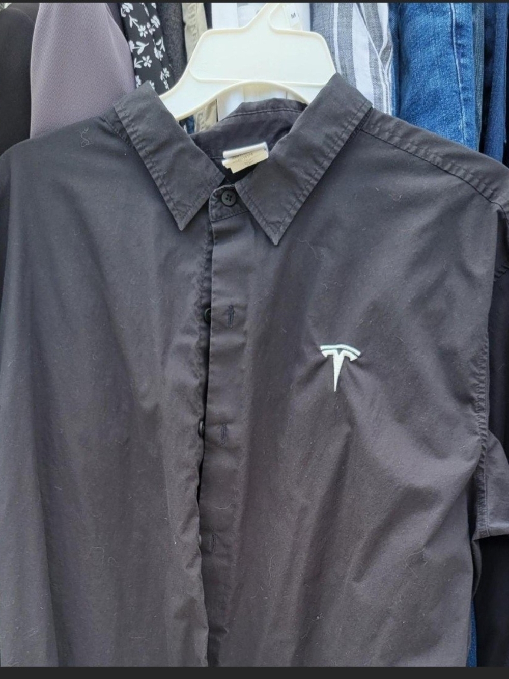 Tesla Black Button-Down Shirt with White Logo - Men